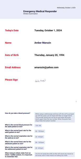 Medical Responder Answers PDF Template