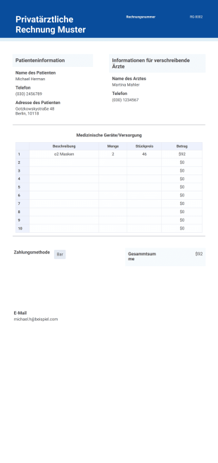 Privatärztliche Rechnung Muster PDF-Vorlage