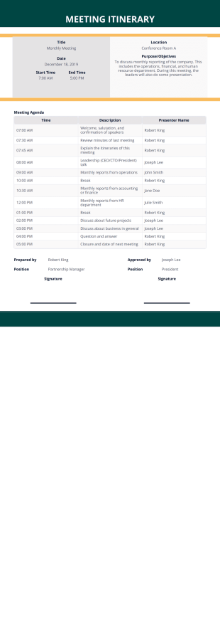 Meeting Itinerary Template - PDF Templates
