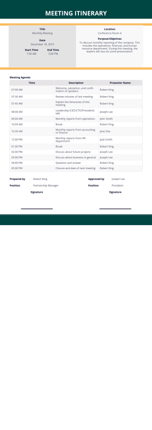 Meeting Itinerary Template - PDF Templates