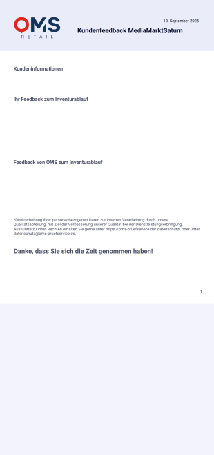 Melina Kundenfeedback PDF-Vorlage