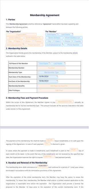 Membership Agreement PDF Template