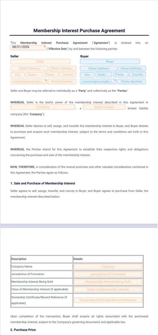Membership Interest Purchase Agreement Template