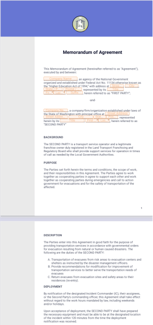 Memorandum of Agreement Template - PDF Templates