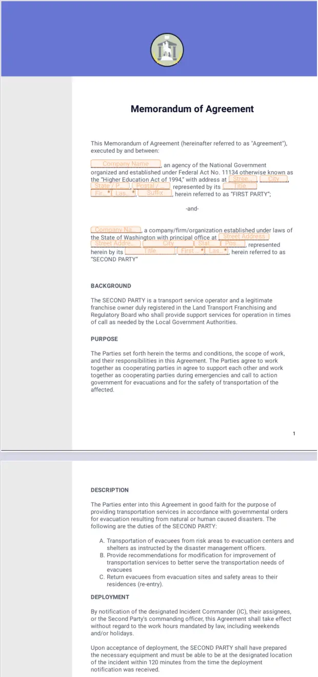 Memorandum of Agreement Template