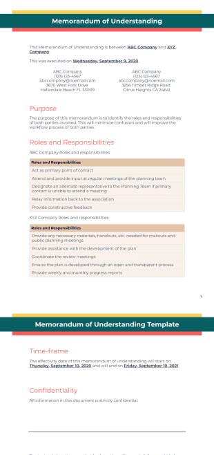 Memorandum of Understanding Template - PDF Templates