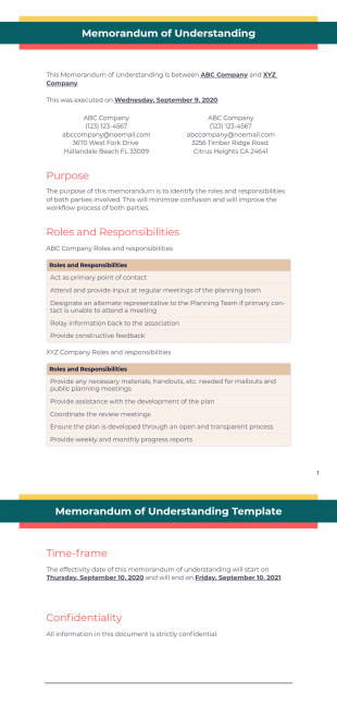 Memorandum of Understanding Template - PDF Templates