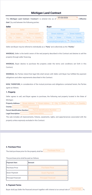 Michigan Land Contract Template - PDF Templates