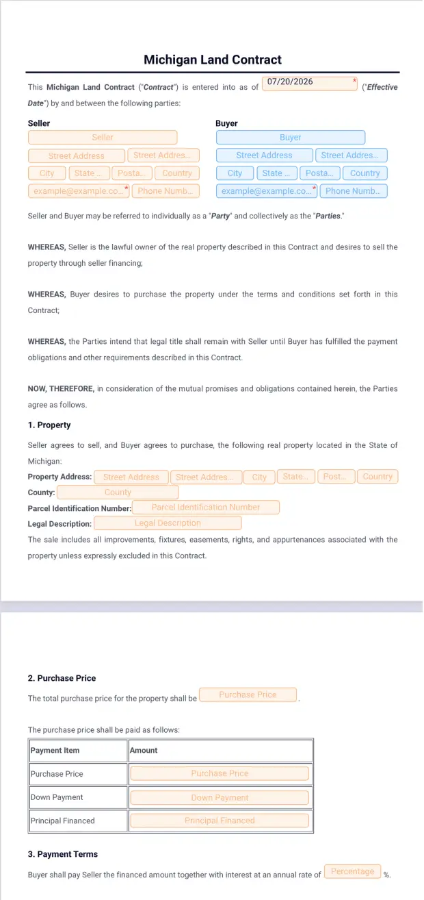 Michigan Land Contract Template