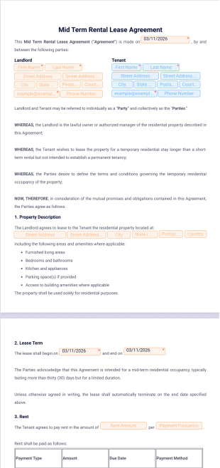Mid Term Rental Lease Agreement Template - PDF Templates