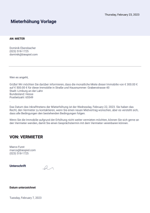 Mieterhöhung Vorlage - PDF Templates
