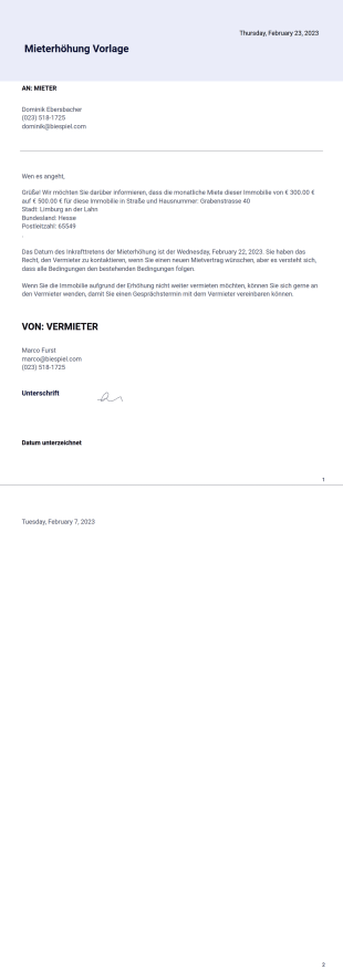 Mieterhöhung Vorlage - PDF-Vorlagen