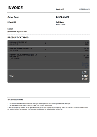 Milano Cosmetics Inc. PDF Template