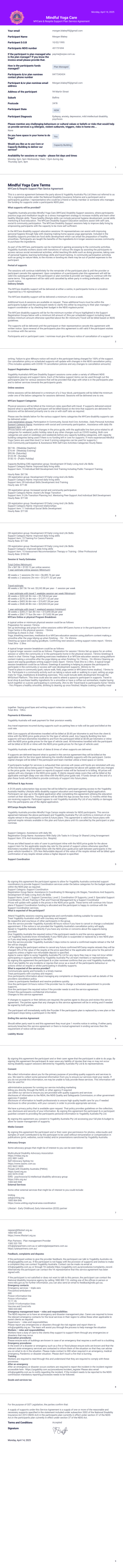 Mindful Disability Support Agreement PDF Template