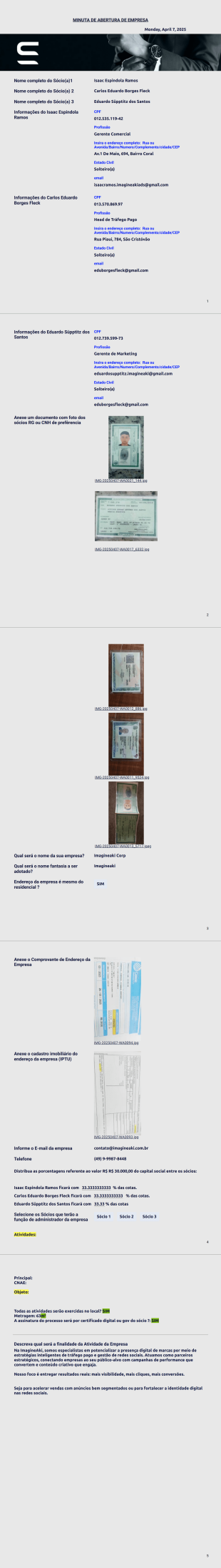 Minuta abertura de empresa Modelo de PDF