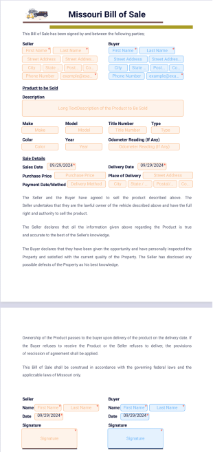 Missouri Bill of Sale - PDF Templates