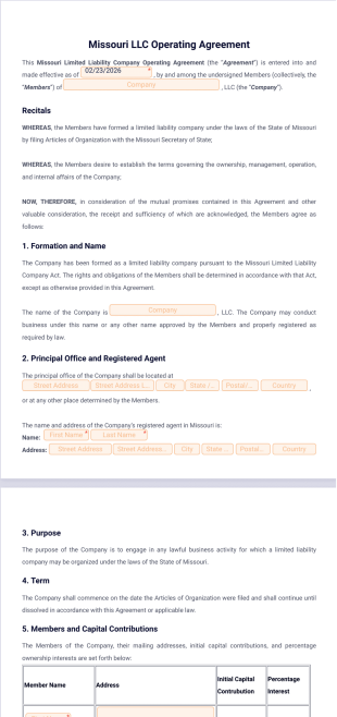 Missouri LLC Operating Agreement Template - PDF Templates