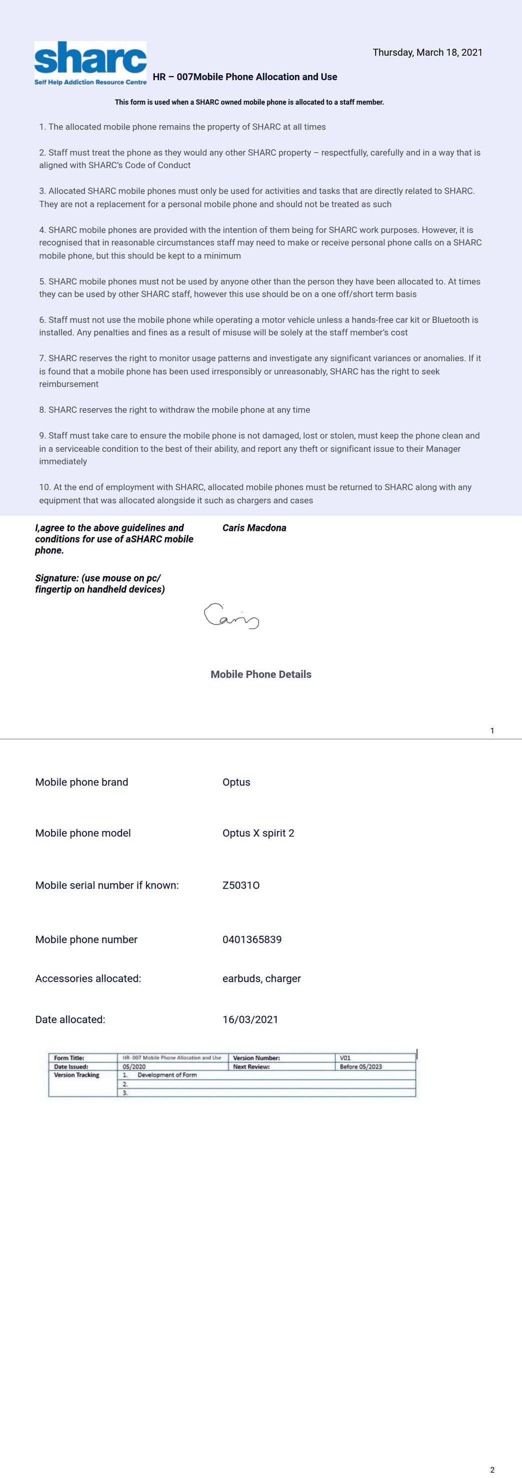 Mobile Phone Allocation & Use PDF Template | Jotform