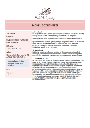 Model Sözleşmesi Şablonu - PDF Şablonları