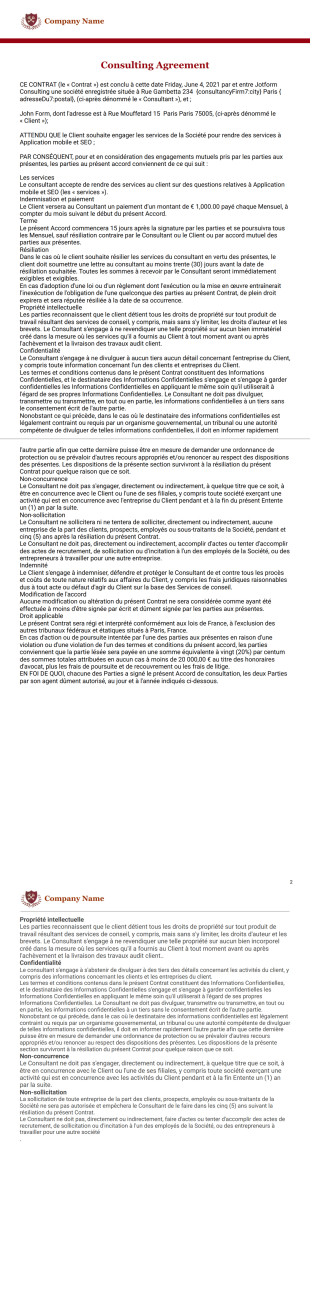 Modèle d'accord de consultation - Modèles de PDF