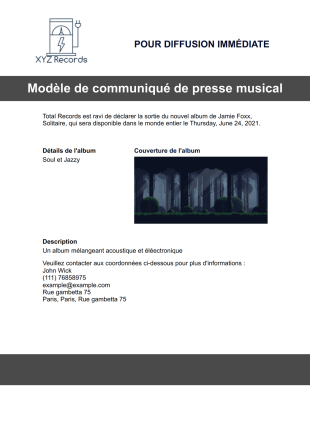 Modèle de communiqué de presse musical - PDF Templates