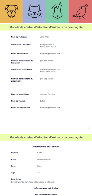 Modèle de contrat d'adoption d'animaux de compagnie - PDF Templates