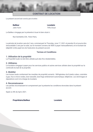 Modèle de contrat de location simple - Modèles de PDF