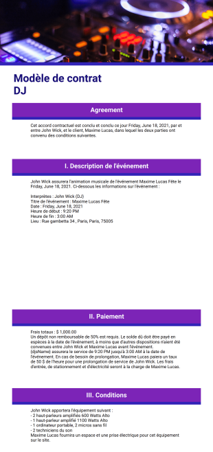 Modèle de contrat DJ - PDF Templates