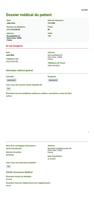 Modèle de dossier médical du patient - Modèles de PDF