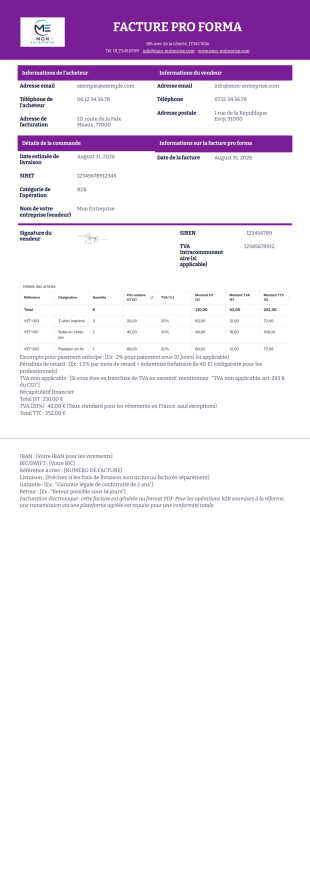 Modèle de facture pro forma - Modèles de PDF