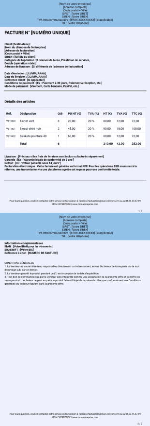 Modèle de facture professionnelle (B2B) - Modèles de PDF