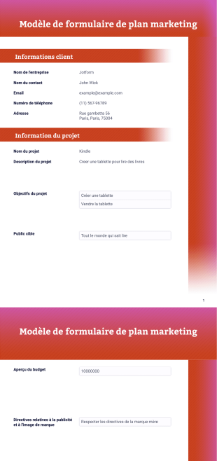 Modèle de formulaire de plan marketing - PDF Templates
