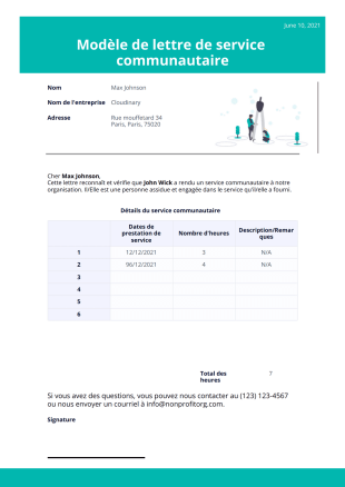 Modèle de lettre de service communautaire - Modèles de PDF