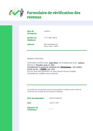 Modèle de lettre de vérification des revenus - Modèles de PDF
