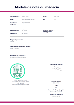 Modèle de note du médecin - Modèles de PDF