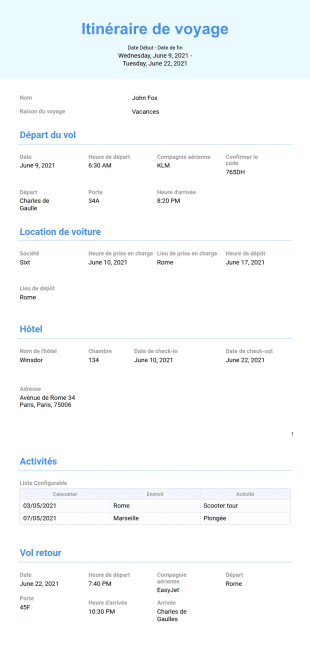 Modèle d'itinéraire de voyage d'affaires - Modèles de PDF