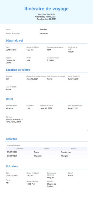 Modèle d'itinéraire de voyage d'affaires - PDF Templates