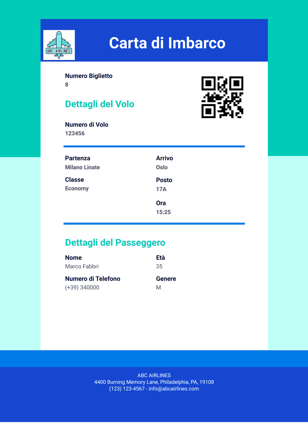 Modello Carta di Imbarco - Modelli di PDF | Jotform