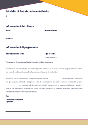 Modello di Autorizzazione Addebito - PDF Templates