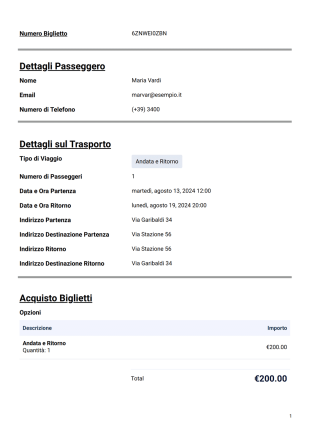 Modello di Biglietto per Trasporto Turistico - PDF Templates