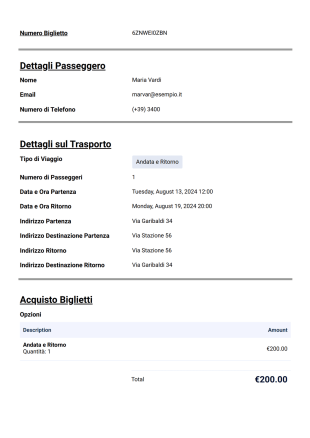 Modello di Biglietto per Trasporto Turistico - PDF Templates