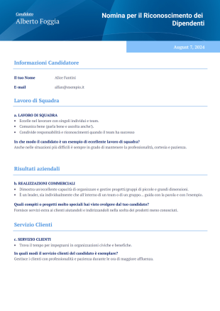 Modello di Candidatura per il Premio di Riconoscimento dei Dipendenti - Modelli di PDF