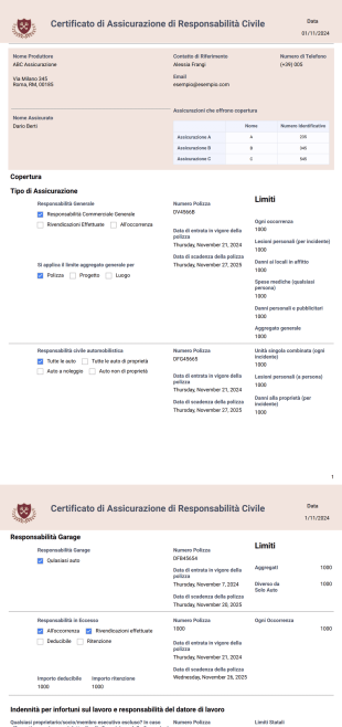 Modello di Certificato di Assicurazione di Responsabilità Civile - PDF Templates