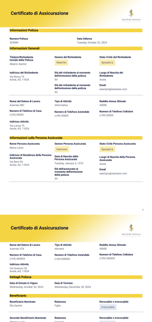 Modello di Certificato di Assicurazione - Modelli di PDF