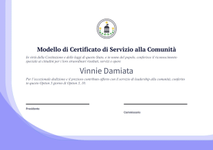 Modello di Certificato di Servizio alla Comunità - Modelli di PDF