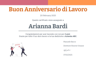 Modello di Certificato per Anniversario di Lavoro - PDF Templates