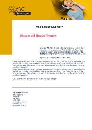 Modello di Comunicato Stampa per il Lancio del Prodotto - PDF Templates