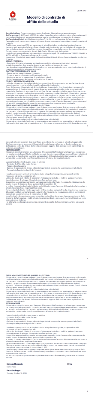 Modello di contratto di affitto dello studio - Modelli di PDF