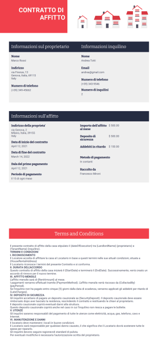 Modello di contratto di affitto - PDF Templates