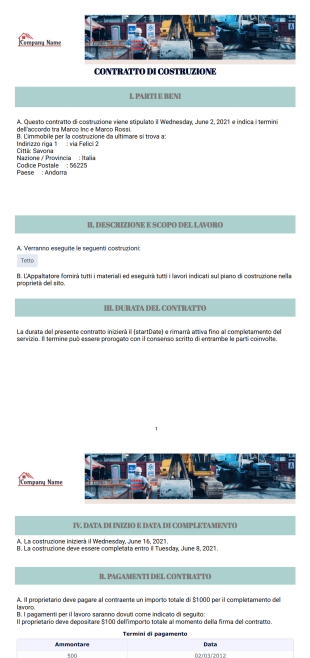 Modello di contratto di costruzione gratuito - PDF Templates